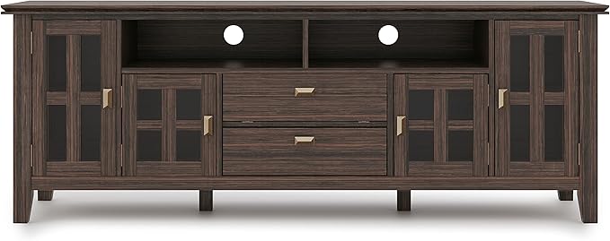 SIMPLIHOME Artisan TV Stand - 72 inch Wide Solid Wood Media Console in Farmhouse Brown, Contemporary Entertainment Center for Living Room for TVs up to 80 Inches with Drawers and Cable Management