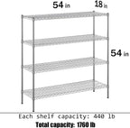 18" Deep x 54" Wide x 54" Height Wire Shelving Kit | 4-Tier | NSF Commercial Storage Rack Unit