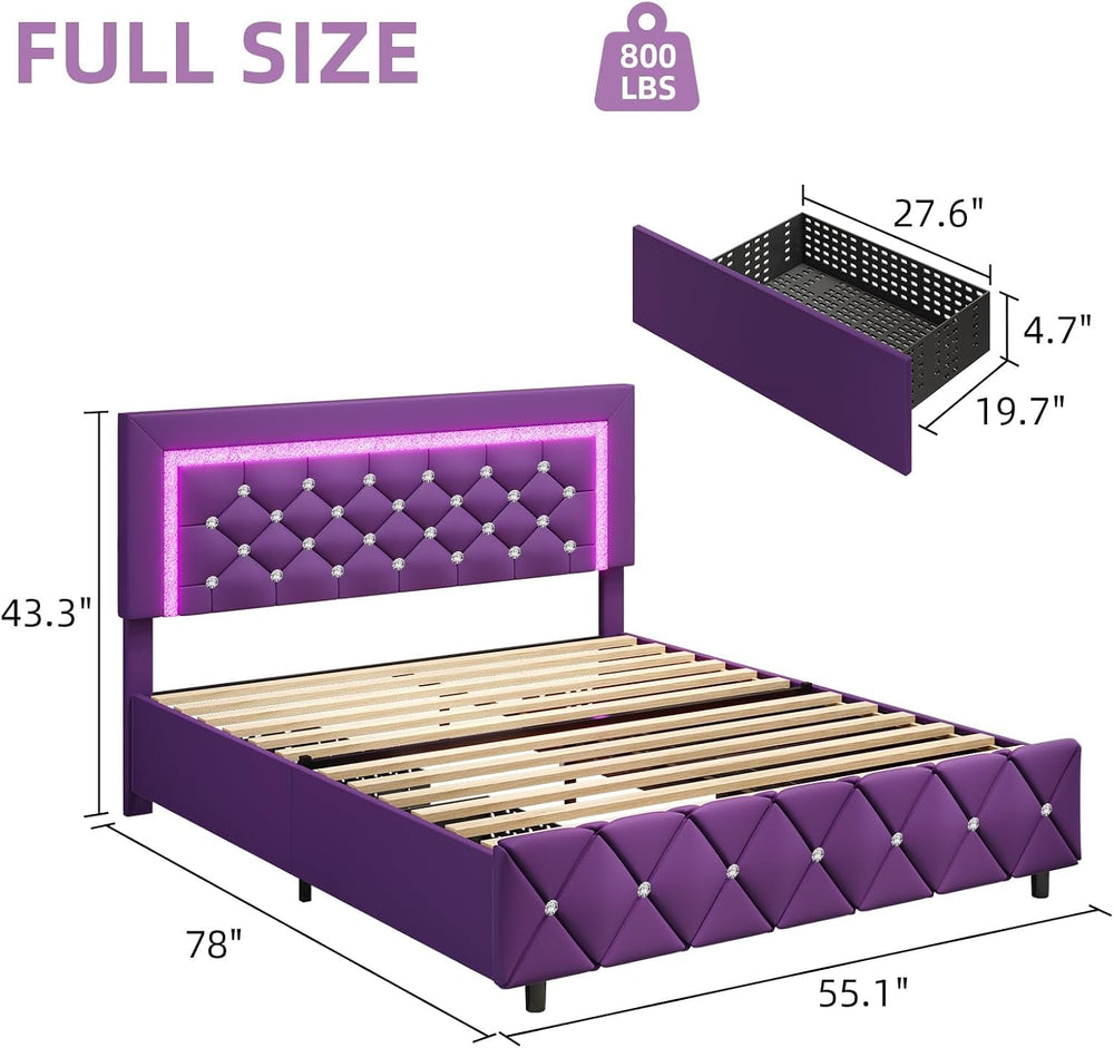 BarnFurin Full Size Bed Frame with Headboard, Faux Leather Upholstered Bed wi...