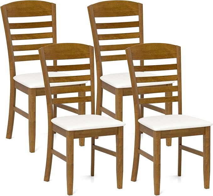 Giantex Wooden Dining Chairs Set of 4, Upholstered Kitchen Side Chairs w/Rubber Wood Frame & High Ladder Back, Padded Seat, Farmhouse Armless Dinette Chairs for Dining Room, Living Room