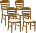 Giantex Wooden Dining Chairs Set of 4, Upholstered Kitchen Side Chairs w/Rubber Wood Frame & High Ladder Back, Padded Seat, Farmhouse Armless Dinette Chairs for Dining Room, Living Room