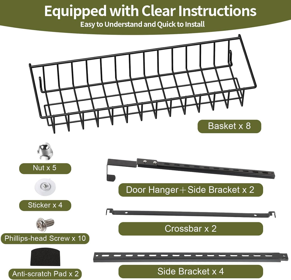 ElegantArray 8-Tier Pantry Door Organizer, Hanging Storage Basket, Black