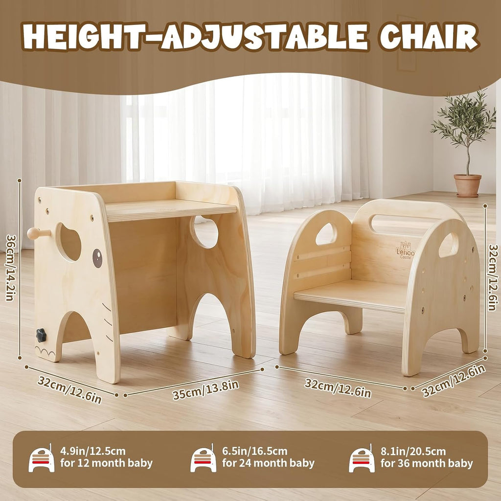 Lehoo Castle Montessori Weaning Table and Chair Set for Toddler Age 1-3, Adjustable Height Wooden Baby Activity Furniture for Self-Feeding, Drawing, Learning and Play