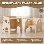 Lehoo Castle Montessori Weaning Table and Chair Set for Toddler Age 1-3, Adjustable Height Wooden Baby Activity Furniture for Self-Feeding, Drawing, Learning and Play