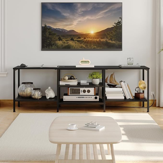 HOOBRO TV Stand with Power Outlets to 75 Inches, TV Console Table with Open S...