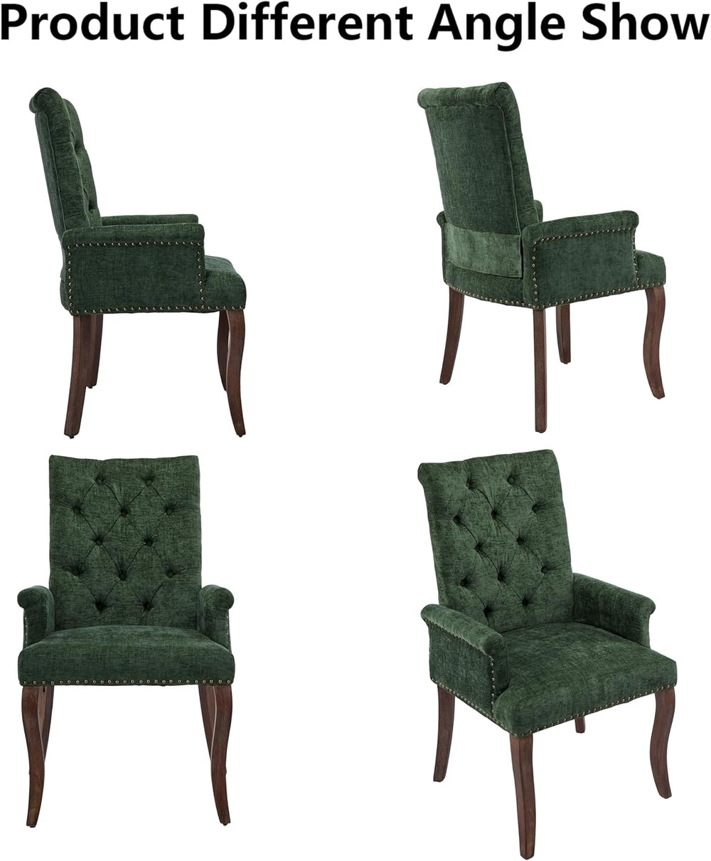 Chenille Tufted Dining Chairs with High Back,Neutral Fabric Upholstered Kitch...