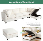 127.6 Inch 5-Seat Modular Convertible Sectional Sofa with Removable Storage Ottoman and 2 Hidden Cupholder, L-Shaped Upholstery Corner Couch for Living Room Apartment Office, Beige