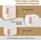 6 Pack Space Saving Comforter Storage Bag with Handle, 3-Layer Compression Blanket Storage Bags Adjustable In 3 Sizes (142L, 107L, 71L), Washable Bedding Organizer For Pillow Duvet Clothing Plush Toy