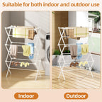 Drying Rack Clothing, 3-Tier Clothes Drying Rack Foldable, Antirust Laundry Drying Rack Collapsible Use for Indoor & Outdoor, 11.8" D x 34.6" W x 35.4" H, White