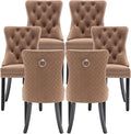 Velvet Dining Chairs Set of 6, Upholstered Dining Room Chairs with Nailhead Trim, Sillas de Comedor Modernas 6, Wooden Kitchen Chairs for Dining Room, Living Room, Kitchen, Bedroom, Brown