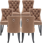 Velvet Dining Chairs Set of 6, Upholstered Dining Room Chairs with Nailhead Trim, Sillas de Comedor Modernas 6, Wooden Kitchen Chairs for Dining Room, Living Room, Kitchen, Bedroom, Brown