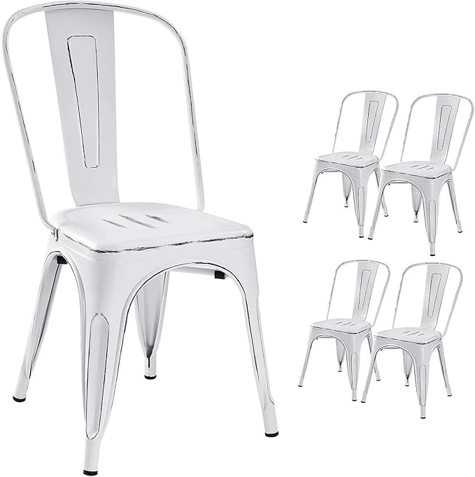 Devoko Metal Indoor-Outdoor Chairs Distressed Style Kitchen Dining Chairs Sta...