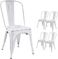 Devoko Metal Indoor-Outdoor Chairs Distressed Style Kitchen Dining Chairs Stackable Side Chair with Back Set of 4 (White)