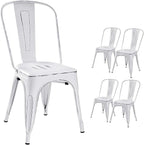 Devoko Metal Indoor-Outdoor Chairs Distressed Style Kitchen Dining Chairs Stackable Side Chair with Back Set of 4 (White)