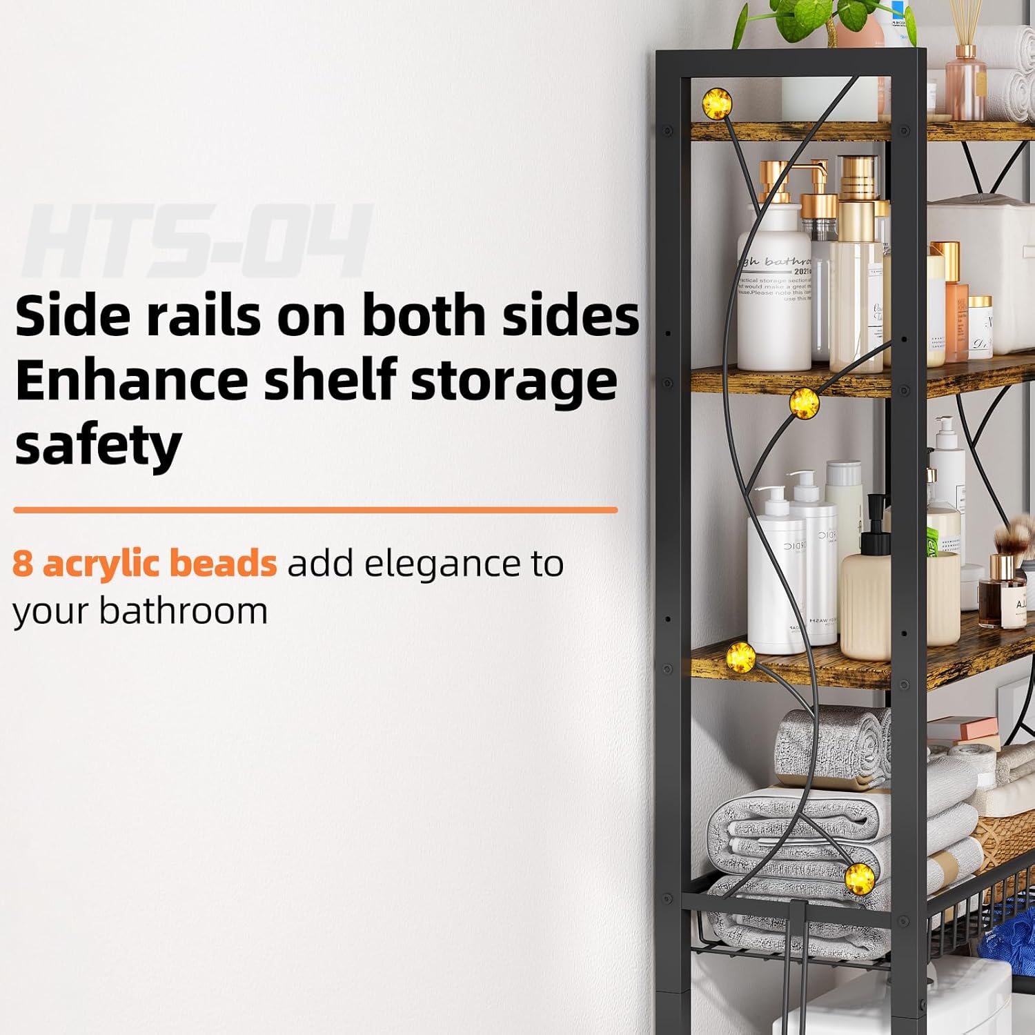 Over-The-Toilet Storage Rack, 4-Tier Bathroom Organizer Shelf Over Toilet with Adjustable Shelf and Basket, Freestanding Space Saver Bathroom Shelves Above Toilet for Room (Rustic Brown)