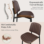 Dining Chairs Set of 4, Mid-Century Modern Upholstered PU Leather Chairs with Walnut Bentwood Back and Metal Legs Adjustable Feet for Kitchen Dining Living Room, Dark Brown Vertical Stripes