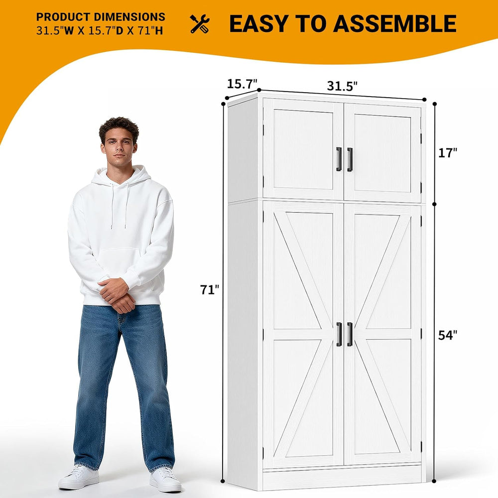 Unikito 71” Tall Kitchen Pantry Storage Cabinet with Adjustable Shelves | Lar...
