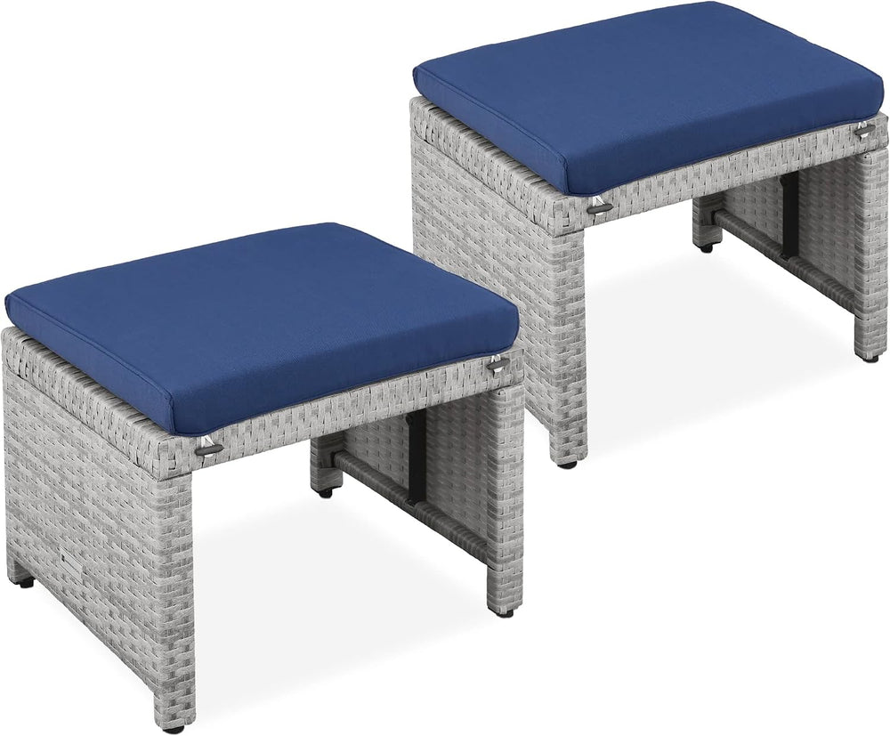 Best Choice Products Set of 2 Wicker Ottomans, Multipurpose Outdoor Furniture...
