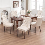 Kiztir Velvet Dining Chairs Set of 6, Upholstered Dining Room Chairs with Ring Pull Trim and Nailhead Trim, Luxury Tufted Dining Chairs for Living Room, Bedroom, Kitchen (Beige)