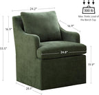VKNOW Upholstered Dining Chairs Set of 2, Modern Kitchen Chairs Dining Room Chairs with 4 Casters, Chenille Armchair for Bedroom Reading Room Living Room, Green