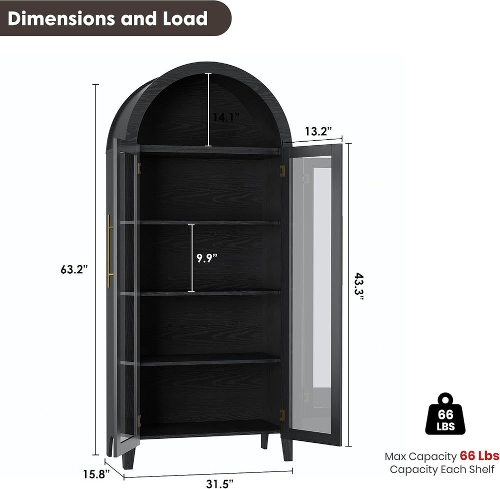 Garvee Arched Cabinet with Glass Doors, 5-Tier Kitchen Pantry Cabinet with Ad...