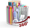 Absonic Pencil Holder for Kids, 360 Rotating Pen Holder for Desk Organizer and Storage, 4 Compartments Art Supply Marker Organizer, Acrylic Kids Desk Organizer for School Lazy Susan Organizer