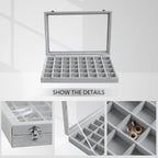 Wudygirl Jewelry Organizer Velvet Jewelry Box 40 Grid Earring Holder Organizer with Lid Ring Holder Ring Display Case Adjustable (Gray)