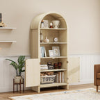 Arched Kitchen Pantry Storage Cabinet w/Adjustable Shelves, 2 Doors, 70.2" Tall Freestanding Cupboard for Kitchen/Dining Room/Living Room, Natural B