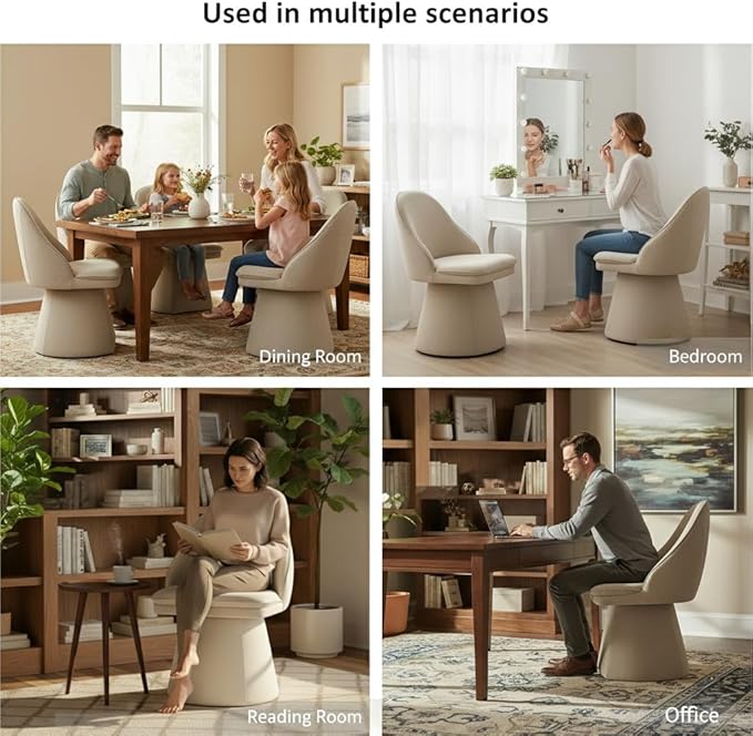 Swivel Dining Chairs Set of 1, Upholstered Mid Century Modern Deskchair with Round Back, Linen Fabric Kitchen Chairs for Dining Room, Bedroom, Dressing Room, Linen