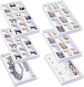 Frebeauty Jewelry Organizer Tray,Stackable Velvet Jewelry Trays,Drawer Inserts Earring Organizer For Women Jewelry Storage Display Case for Rings Stud Necklaces,Set of 6(White)