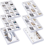 Frebeauty Jewelry Organizer Tray,Stackable Velvet Jewelry Trays,Drawer Inserts Earring Organizer For Women Jewelry Storage Display Case for Rings Stud Necklaces,Set of 6(White)