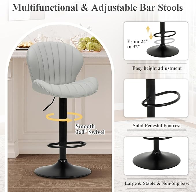 COLAMY Bar Stools Set of 6, Modern Swivel Bar Chairs, Adjustable Faux Leather...