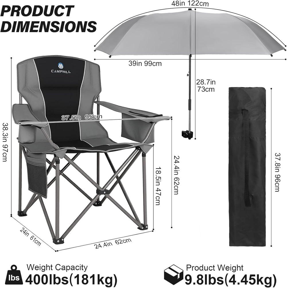 2 Pack Oversized Camping Chairs with Adjustable Umbrella-Folding Padded Lawn ...