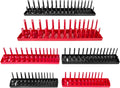 6PCS Socket Organizer Tray Set, Red SAE & Black Metric Socket Storage Trays, 1/4-Inch, 3/8-Inch & 1/2-Inch Drive Deep and Shallow Socket Holders for Toolboxes
