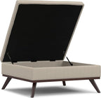 SIMPLIHOME Owen 40 inch Wide Mid Century Modern Square XL Coffee Table Storage Ottoman in Natural Polyester Fabric, Assembled, for The Living Room, Entryway and Family Room