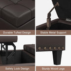 FiveWillowise 31.5 Inch Large Square Ottoman with Storage,Faux Leather | Coffee Table Storage Ottoman Bench with Lift Top Upholstered Footrest Stool Toy Box for Bedroom Living Room,Chocolate