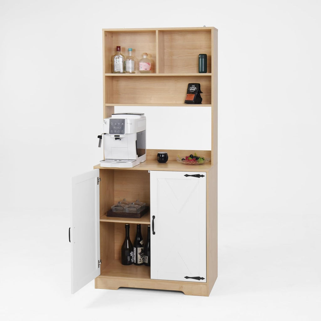Pantry Cabinet with 2 Doors, 3-Tier with Shelves, Freestanding Larder Cupboard, Kitchen Pantry Storage Cabinet for Kitchen, Dining Room