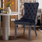 Velvet Upholstered Dining Chairs Set of 6, Modern Style Kitchen Side Chairs with Nailhead Trim and Wood Legs,Metal Pulling Ring for Dining Room Living Room(Quadrangular Star&Black)