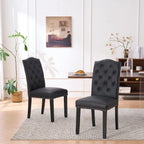Kosydown Dining Chairs Set of 2, Modern Upholstered Dining Room Chairs with Button-Tufted Back, Waterproof Faux Leather Side Chairs with Solid Wood Legs, 330lb Capacity Kitchen Chairs, Black
