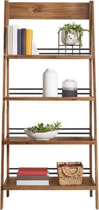 4-Tier Ladder Bookshelf - Freestanding Bookcase with X-Back Frame - Shelves for Living Room, Kitchen, Bedroom, and Office by Lavish Home (Walnut)