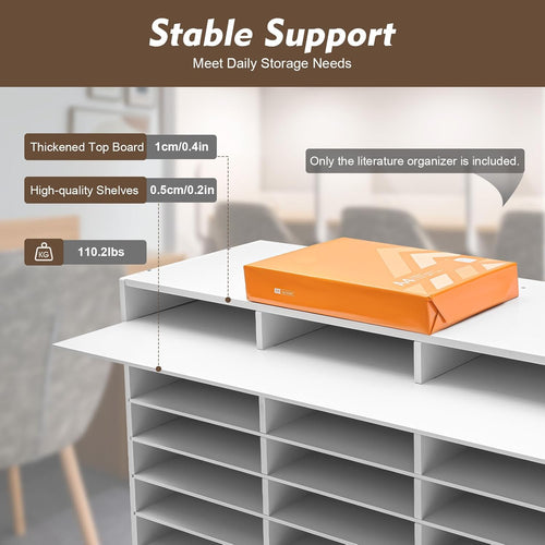 27 Compartments Literature Organizer, Desktop File Sorter Mail Center Paper Storage Cabinet Classroom Mailbox for Files Documents Papers Magazines(White) (White 27Slots)