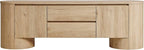 Modway Duval 71 Inch Oval TV Stand in Light Oak – Low Profile Mid Century Modern Media Cabinet - Living Room Entertainment Center with Storage