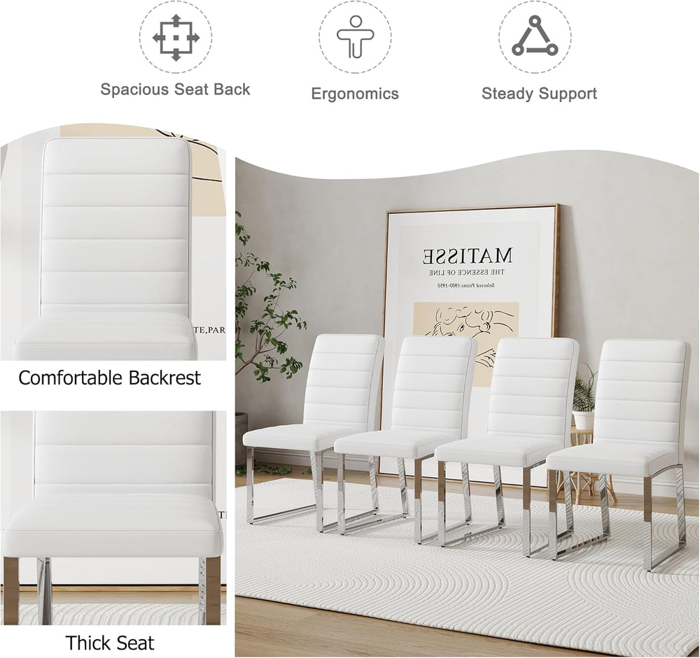 Modern Dining Chairs Set of 4, White Faux Leather Kitchen Chairs, Upholstered...