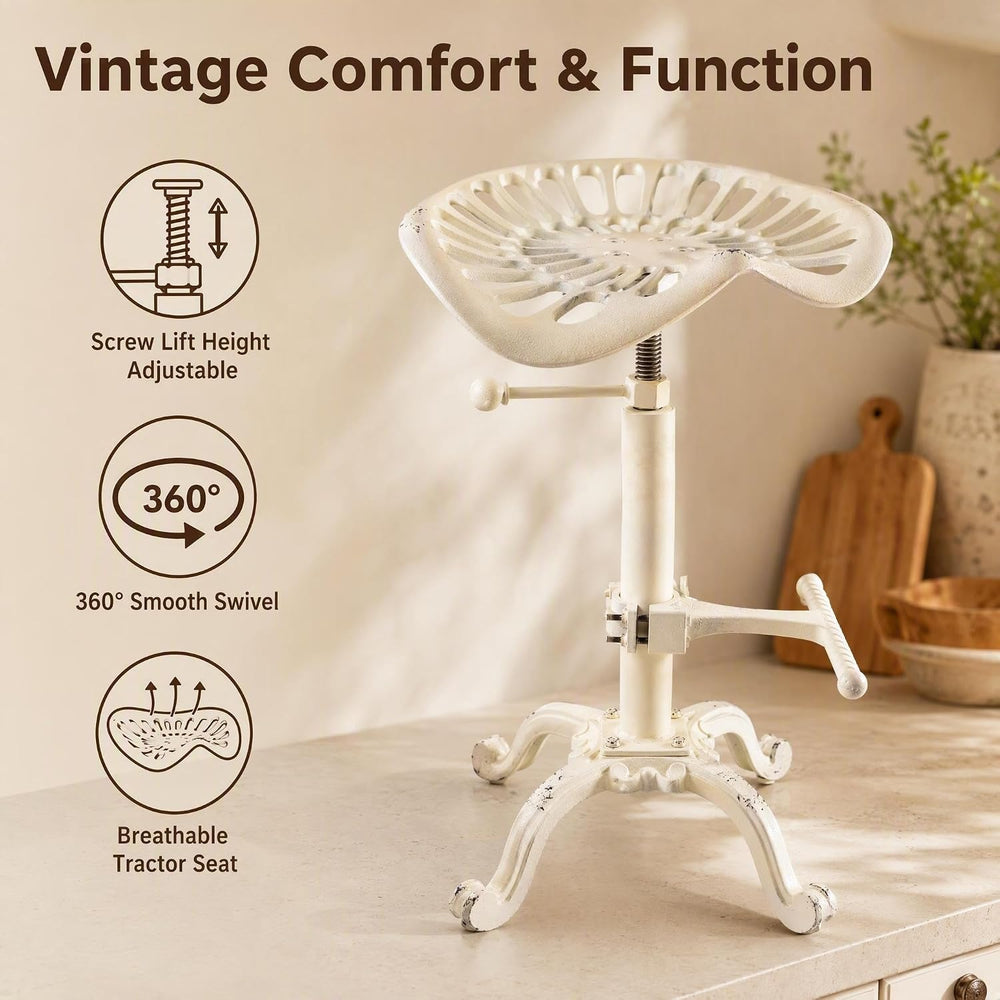 Vintage Tractor Seat Bar Stools Rustic 20-27inch Counter Height Adjustable Ki...