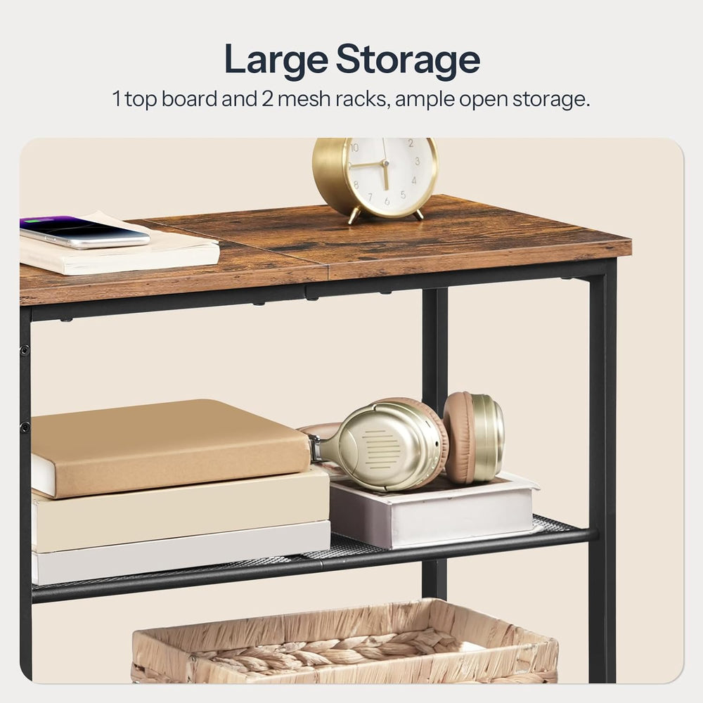 HOOBRO End Table, 3-Tier Narrow Side Table with Charging Station, Nightstand ...