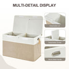 Large Toy Box with Flip-Top Lid, Collapsible Storage Organizer Bins with Dividers and Handles, Kids Bin Chest Baskets for Toys, Playroom Organizers, Nursery 25"x13" x16" (Beige & White)