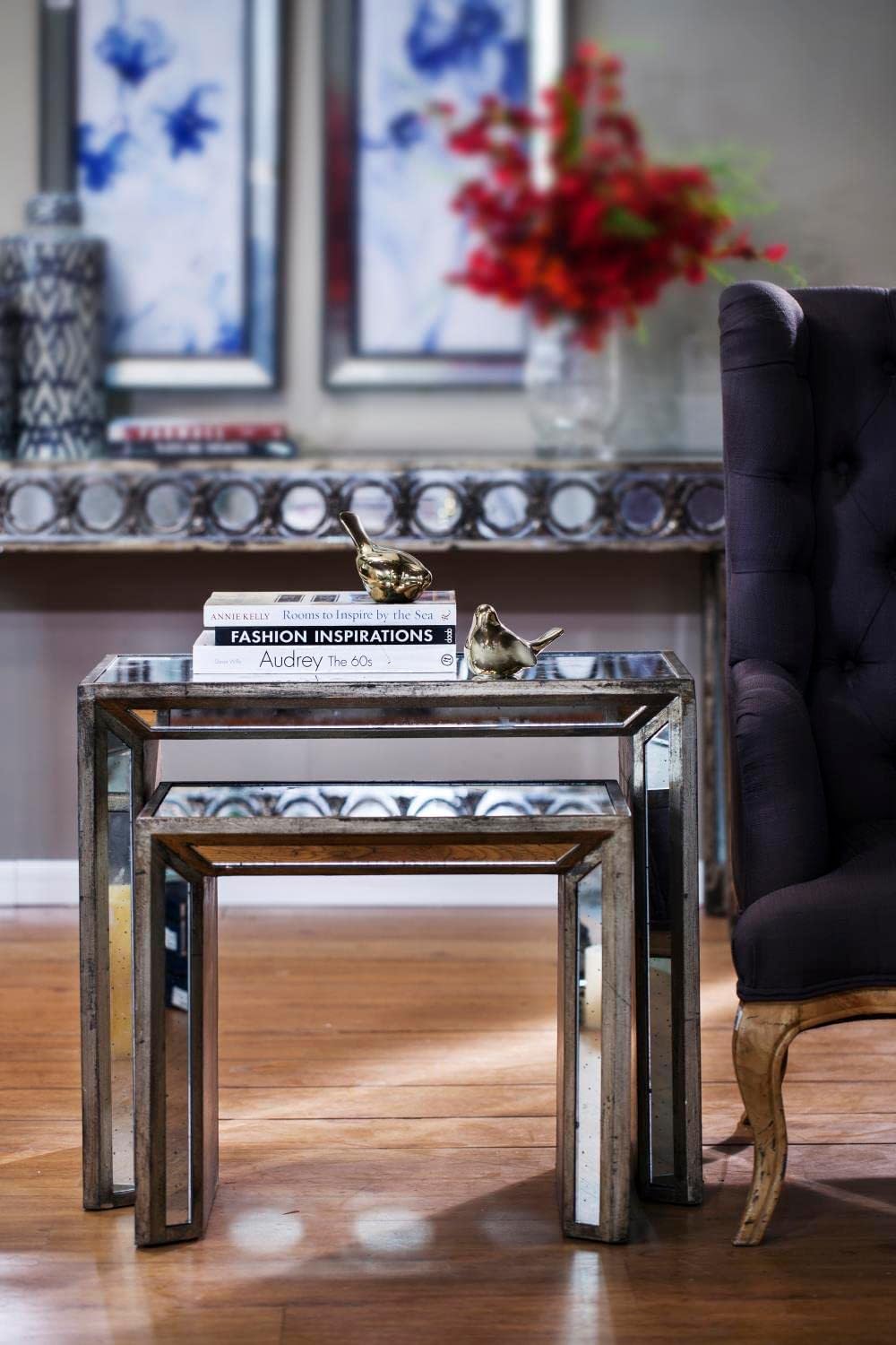 A&B Home 36137 Waverly Mirrored Nested Side Tables, Set of 2