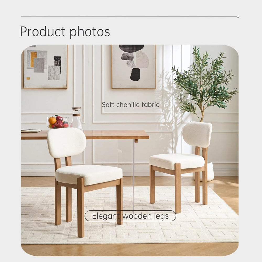 Boucle Dining Chairs Set of 2, Modern Upholstered Kitchen Chairs with Solid W...