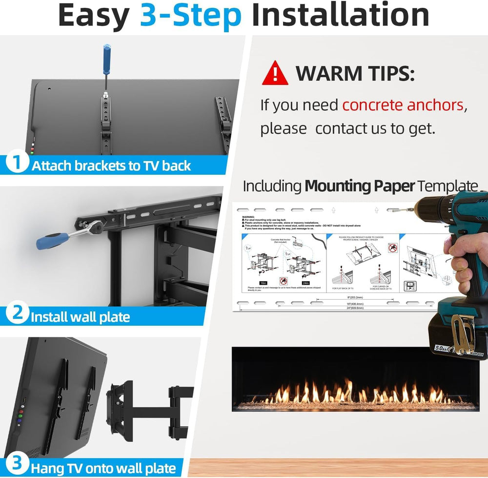 USX STAR Full Motion TV Wall Mount 24 inch Studs for Most 42-86 Inch TVs, Adj...