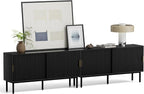 TV Stands Set of 2 for Living Room Farmhouse Entertainment Center with Fluted Sliding Doors TV Console Cabinet with Adjustable Shelf and Storagefor 65, 70, 75 Inch TV, Black